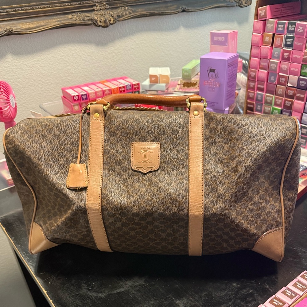 Celine Vintage Macadam Canvas Duffle Bag 50 with Lock & 2 Keys & COA